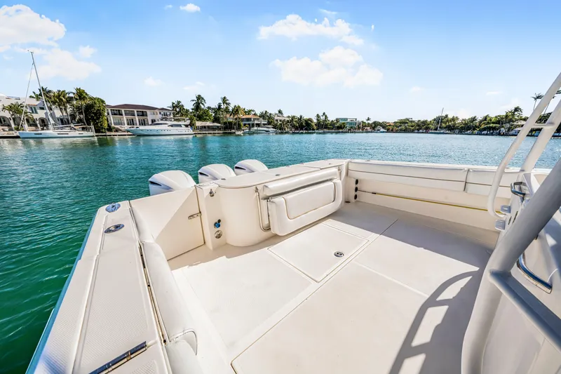  Yacht Photos Pics 2016 Stamas 390 Tarpon boat deck with scenic waterfront view.