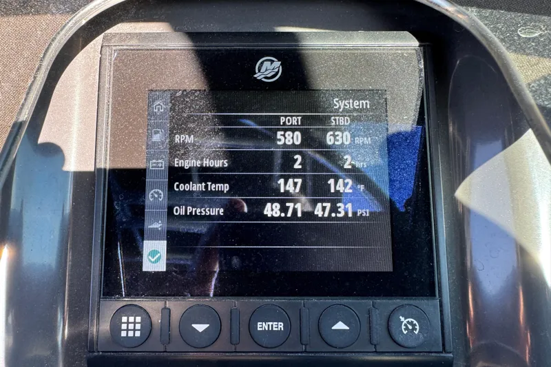  Yacht Photos Pics Dashboard display of 2023 Monterey 305SS Super Sport showing engine metrics.