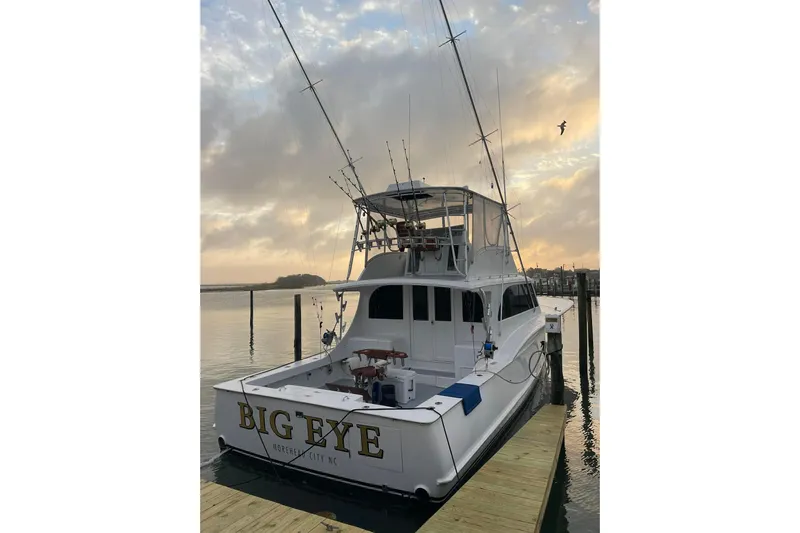  Yacht Photos Pics 1992 Blackwell Custom Carolina boat docked at sunset, named "Big Eye," Morehead City, NC.