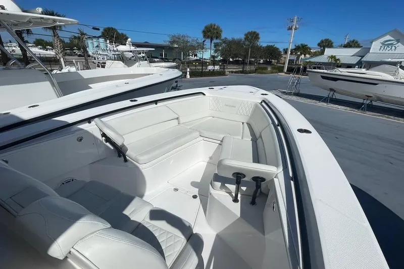  Yacht Photos Pics 2022 Everglades 335 Center Console boat with spacious seating and sleek design.