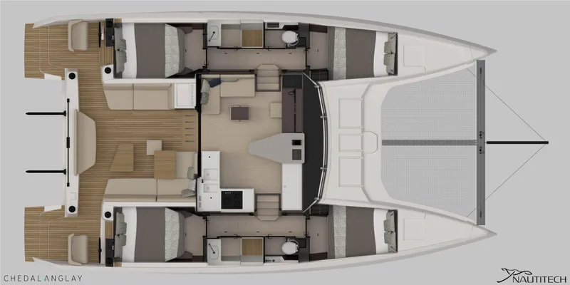 Double Memory Yacht Photos Pics 2023 Nautitech 44 catamaran layout with spacious cabins and modern amenities.