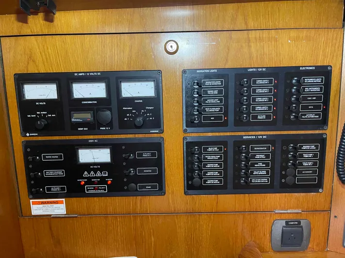 Karisma Yacht Photos Pics Electrical control panel on a 2006 Jeanneau Sun Odyssey 45 sailboat.