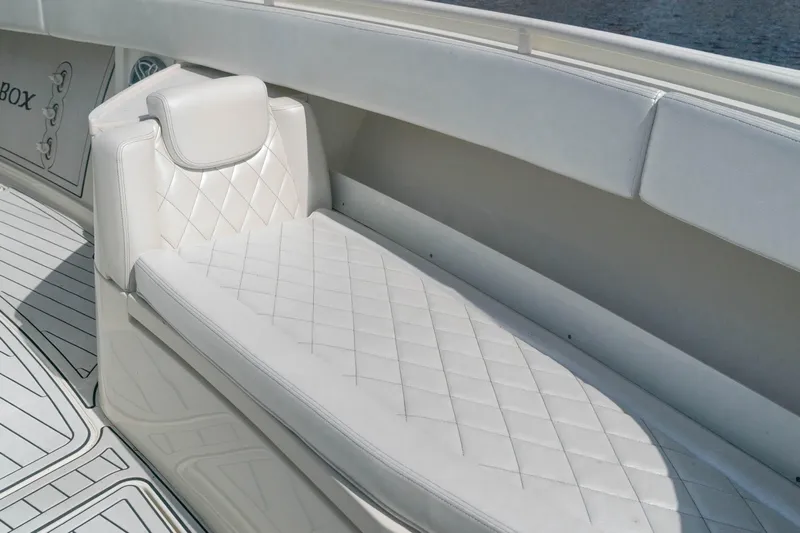  Yacht Photos Pics Luxurious seating on 2018 HCB 39 Speciale boat with quilted upholstery.