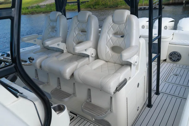  Yacht Photos Pics Luxurious seating on 2018 HCB 39 Speciale boat with elegant design and craftsmanship.