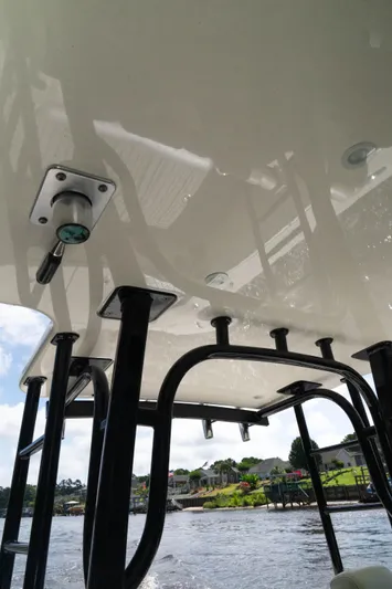  Yacht Photos Pics 2018 HCB 39 Speciale boat canopy and support structure on a sunny day.