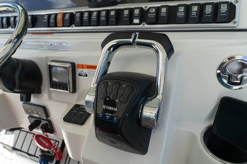  Yacht Photos Pics 2018 HCB 39 Speciale boat dashboard with Yamaha controls and switches.