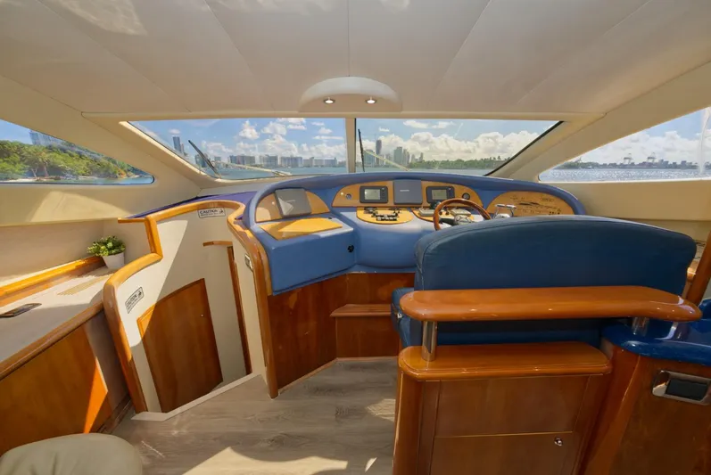 2003 Aicon Yacht 56 Yacht Photos Pics Luxurious 2003 Aicon 56 yacht interior with modern navigation controls and panoramic views.