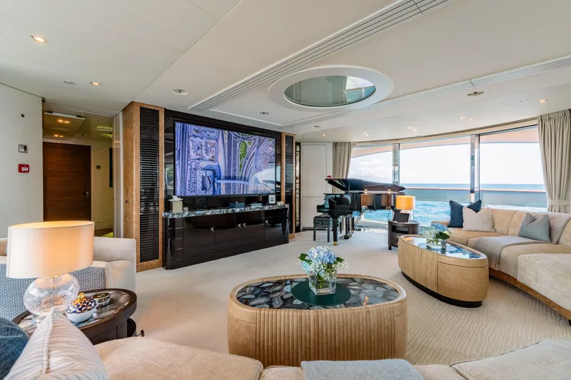 After You Yacht Photos Pics Luxurious Heesen 55m yacht interior, 2011 model, featuring elegant seating, grand piano, and ocean views.