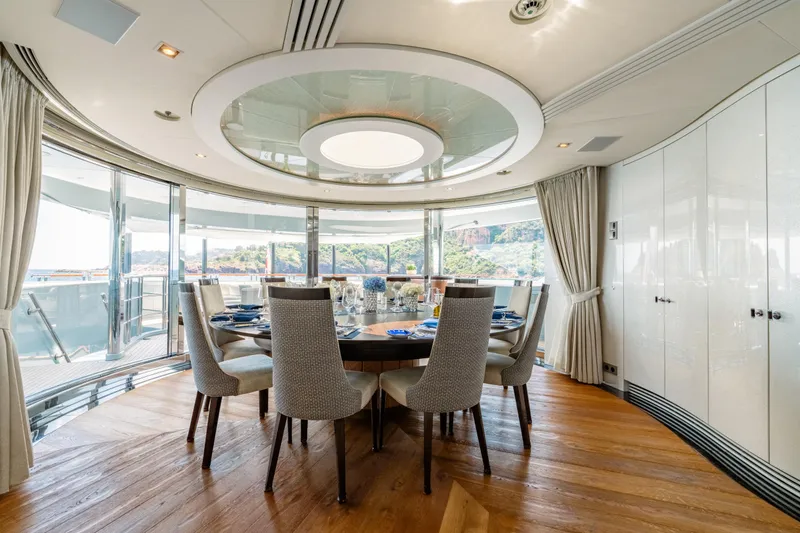 After You Yacht Photos Pics Luxurious dining area on a 2011 Heesen 55m yacht with panoramic views.