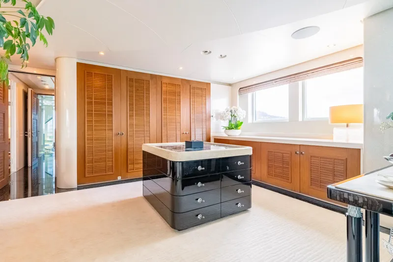 After You Yacht Photos Pics Luxurious interior of 2011 Heesen 55m yacht with elegant wood cabinetry and modern decor.