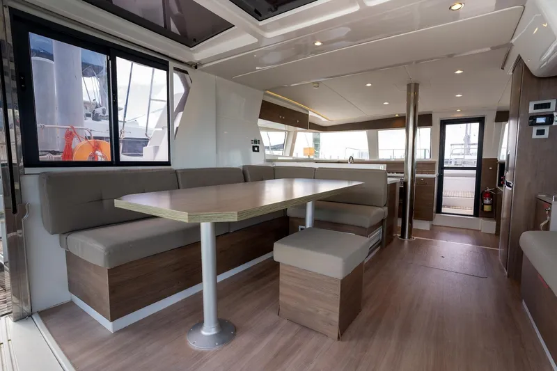 Cat Tales Yacht Photos Pics Spacious interior of 2022 Bali 4.2 yacht with modern seating and dining area.