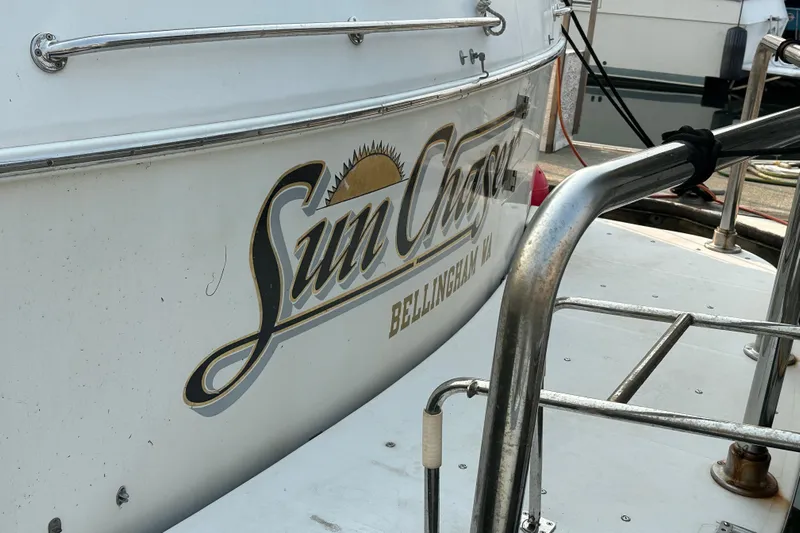 Sunchaser Yacht Photos Pics Hampton 490 yacht "Sun Chaser" docked, Bellingham WA, 1999 model.