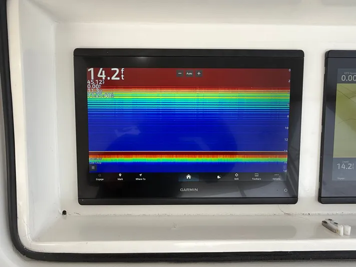 Split Decision Yacht Photos Pics Garmin sonar display on Ocean Yachts 46 Super Sport, 2005.