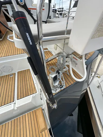 Edwina Yacht Photos Pics 2018 Jeanneau 54 yacht deck with teak flooring and Harken equipment.
