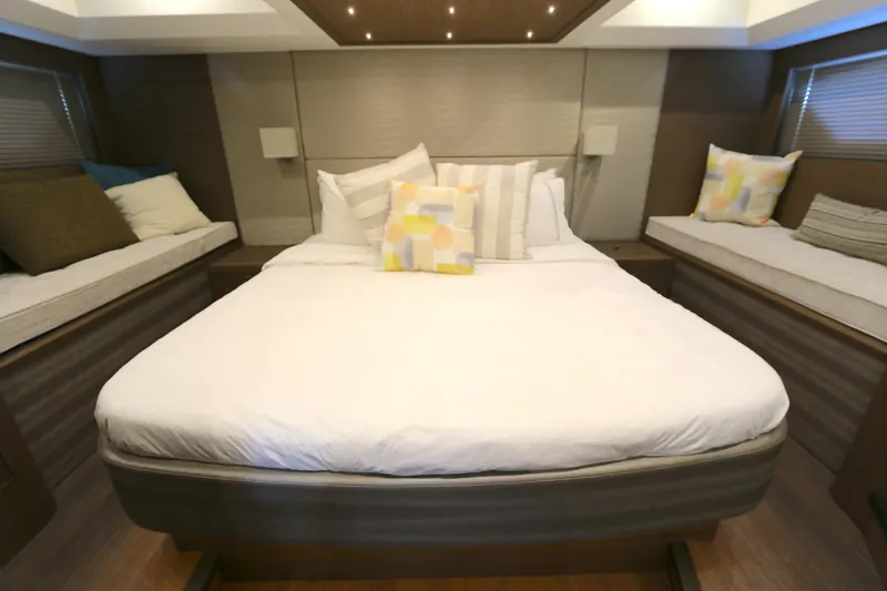 Gracia Yacht Photos Pics Luxurious bedroom interior of 2019 Beneteau Gran Turismo 50 yacht with modern design.