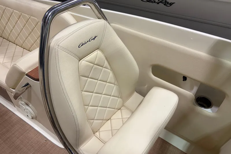  Yacht Photos Pics 2020 Chris-Craft Launch 28 GT boat seat with elegant diamond-stitched upholstery.