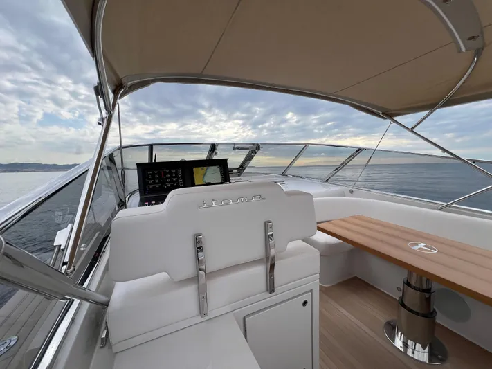 Stanislas Michel Yacht Photos Pics 2025 Itama 45 RS yacht interior with helm, seating, and ocean view.