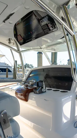  Yacht Photos Pics 2026 Mag Bay 43 CC yacht interior with modern navigation equipment and sleek design.