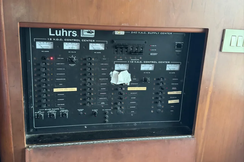  Yacht Photos Pics Electrical control panel on a 2004 Luhrs 36 Convertible boat.