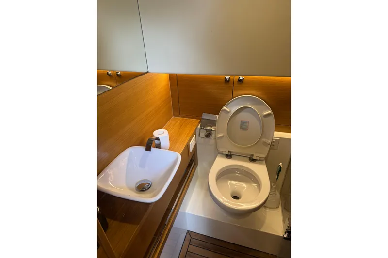  Yacht Photos Pics Luxury yacht bathroom interior on 2022 De Antonio Yachts D42 Open.