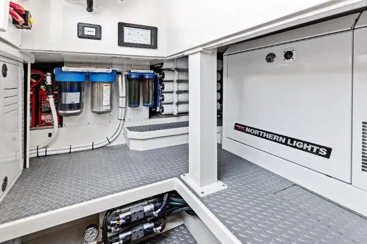  Yacht Photos Pics Engine room of 2026 Scout 670 LXS boat with Northern Lights generator and filtration system.