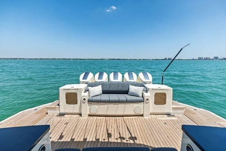  Yacht Photos Pics Luxury deck of 2026 Scout 670 LXS boat with ocean view.