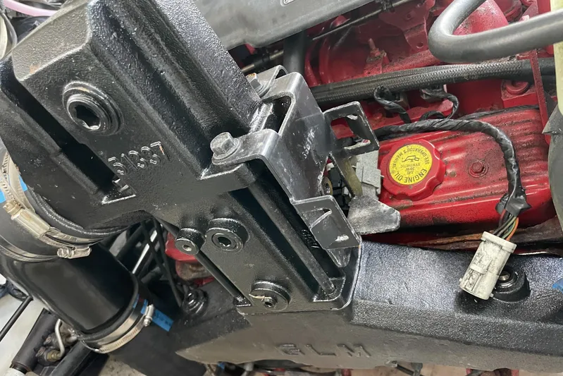 Seahorse Yacht Photos Pics Close-up of a 2007 Chaparral 330 Signature engine component with visible oil cap.