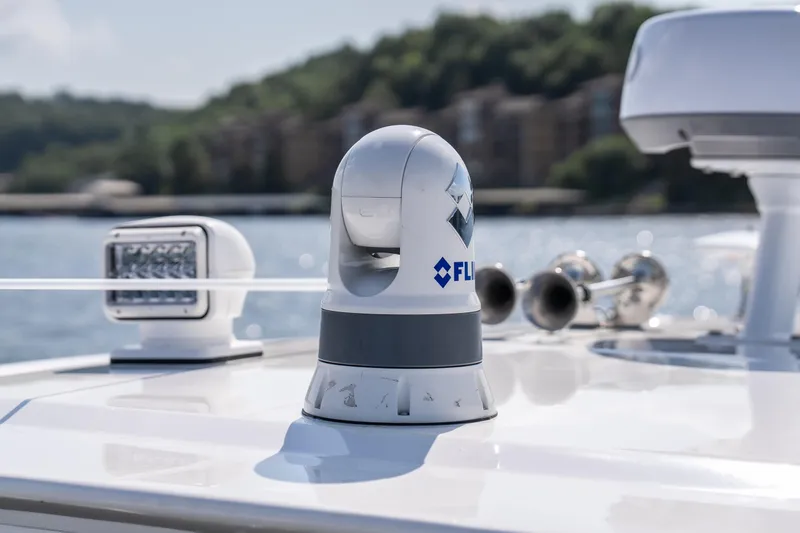  Yacht Photos Pics 2024 Monterey 385SS boat with advanced navigation equipment on deck.