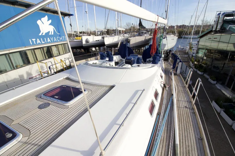  Yacht Photos Pics 2005 X-Yachts X-562 sailboat docked at marina, featuring sleek deck design.