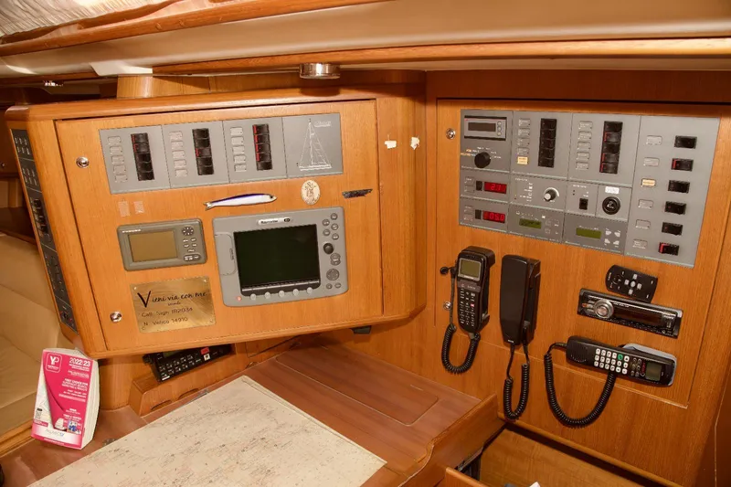  Yacht Photos Pics Navigation and communication panel inside 2005 X-Yachts X-562 sailboat.