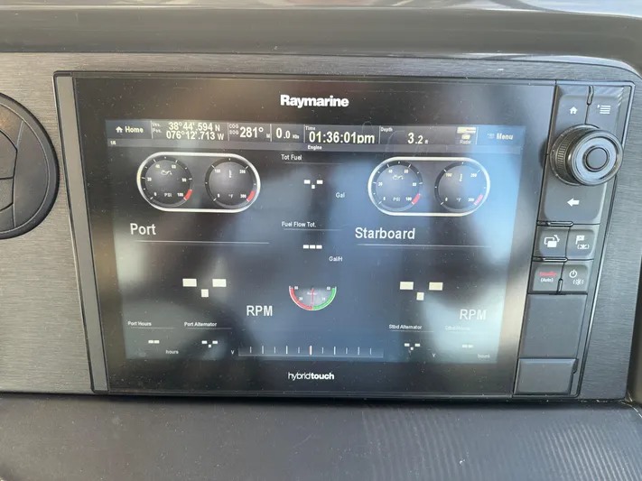 Graceful Yacht Photos Pics Raymarine display on 2017 Sea Ray Sundancer 460 showing navigation and engine data.