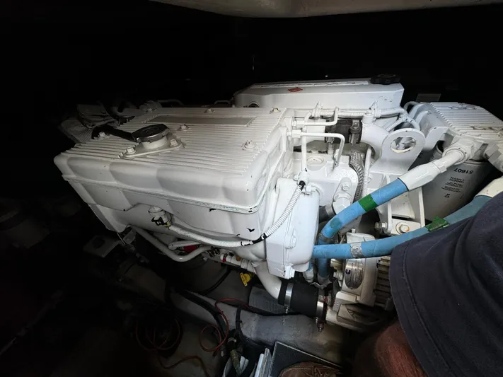 Graceful Yacht Photos Pics Engine compartment of a 2017 Sea Ray Sundancer 460 yacht, showcasing mechanical components.