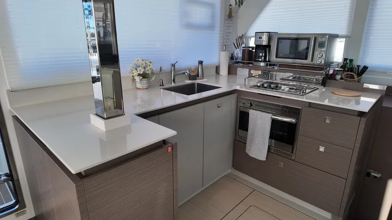 Tut Yacht Photos Pics Modern kitchen on Leopard 42 Sail 2025 yacht.