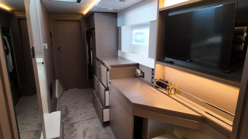 Tut Yacht Photos Pics Luxurious interior of 2025 Leopard 42 Sail yacht cabin.