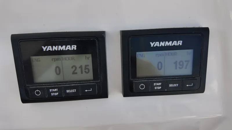 Tut Yacht Photos Pics Yanmar engine displays on Leopard 42 Sail 2025, hours 215 and 197.