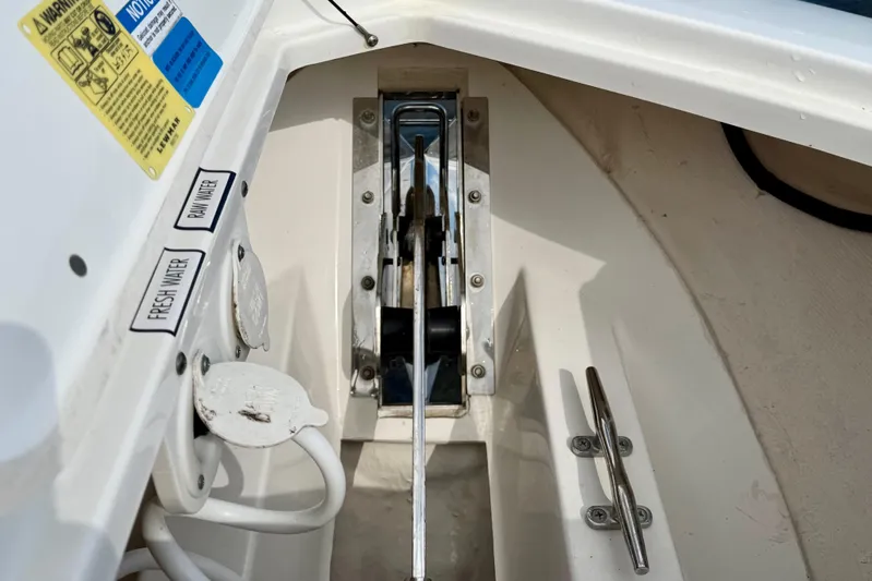  Yacht Photos Pics 2019 Pursuit S 328 Sport boat interior showing fresh and raw water access.