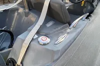 2020 Grand G420 boat interior with gray seating and safety strap.