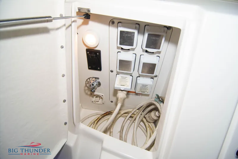  Yacht Photos Pics Electrical panel of 2016 Sea Ray 370 Sundancer boat with cables and switches.