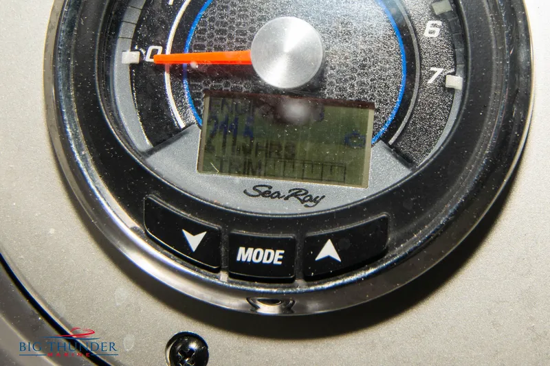  Yacht Photos Pics Close-up of 2016 Sea Ray 370 Sundancer dashboard gauge with digital display.