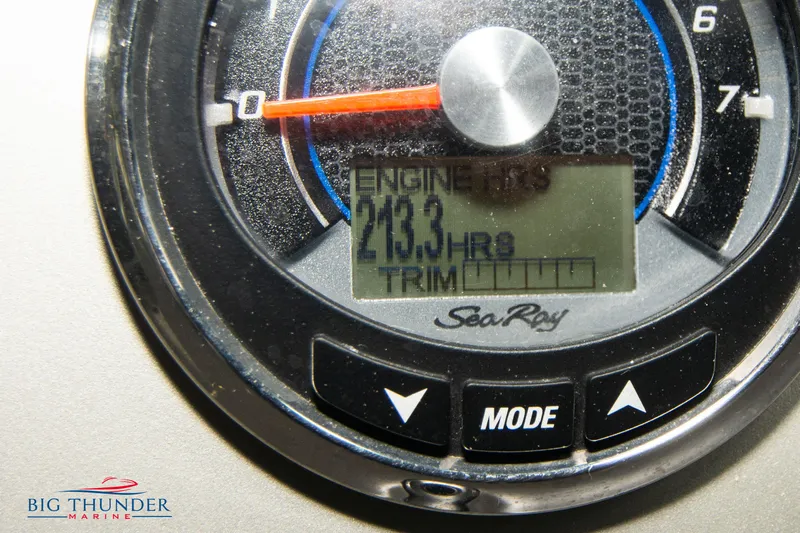  Yacht Photos Pics Close-up of Sea Ray 370 Sundancer 2016 engine hours gauge showing 213.3 hours.
