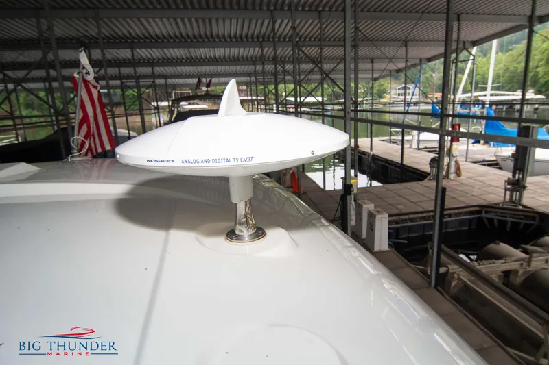  Yacht Photos Pics Sea Ray 370 Sundancer 2016 with satellite dish in marina.