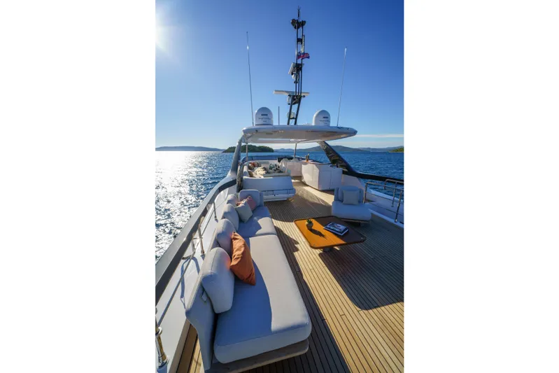  Yacht Photos Pics Luxurious 2025 Azimut Grande 26M yacht deck with elegant seating and ocean view.