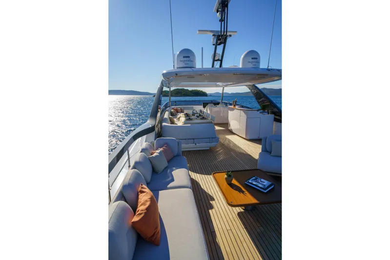  Yacht Photos Pics Luxurious 2025 Azimut Grande 26M yacht deck with elegant seating and ocean view.