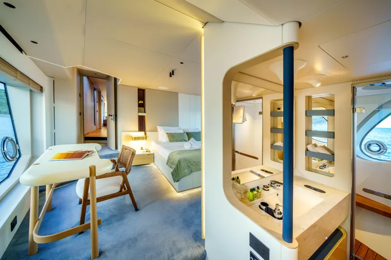  Yacht Photos Pics Luxurious interior of 2025 Azimut Grande 26M yacht with modern design and ocean view.