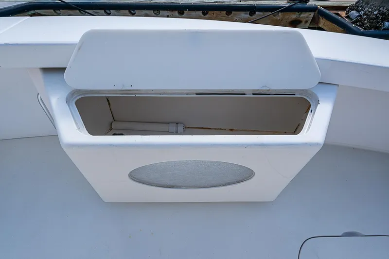 One Of Many Yacht Photos Pics Open storage compartment on a 1999 Post 50 Convertible boat.