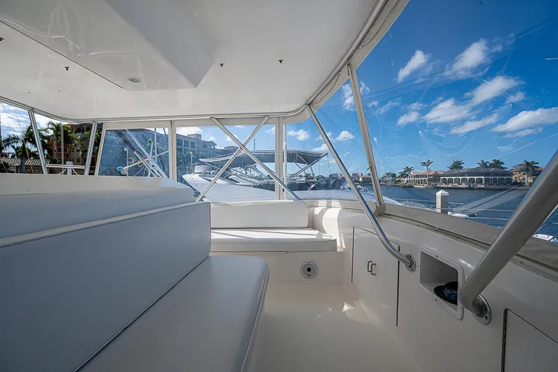 One Of Many Yacht Photos Pics Interior view of 1999 Post 50 Convertible yacht with ocean backdrop.
