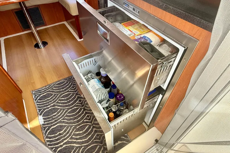  Yacht Photos Pics Stainless steel drawer fridge in 2012 Leopard 39 yacht interior.