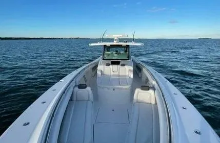  Yacht Photos Pics 2019 HCB 53 Sue&ntilde;os boat on open water under clear blue sky.