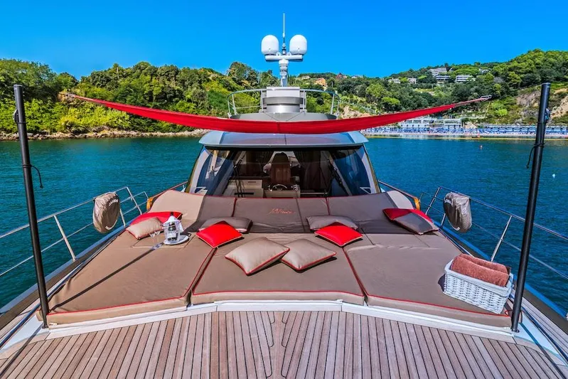  Yacht Photos Pics Luxurious 2011 Acico 74 yacht with sun deck, cushions, and scenic water view.