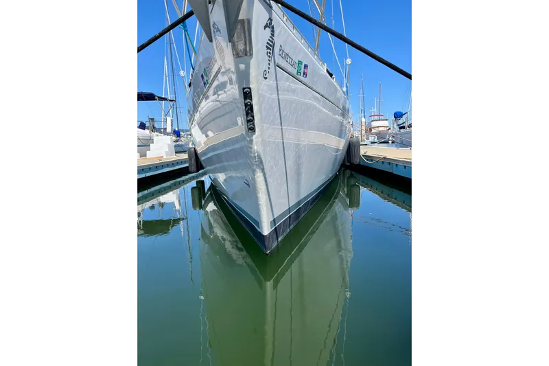 Marianne Yacht Photos Pics Beneteau First 38s5 sailboat docked, reflecting on calm water, 1991 model.